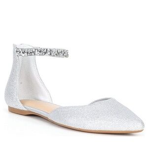 NEW Copper Key Shimmer Jewel Embellished Glitter Dress Flats in Silver